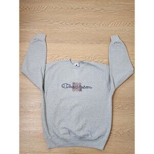 Vtg Champion Spell Out Sweatshirt Mens Large Grey USA Logo Embroidery Sweater